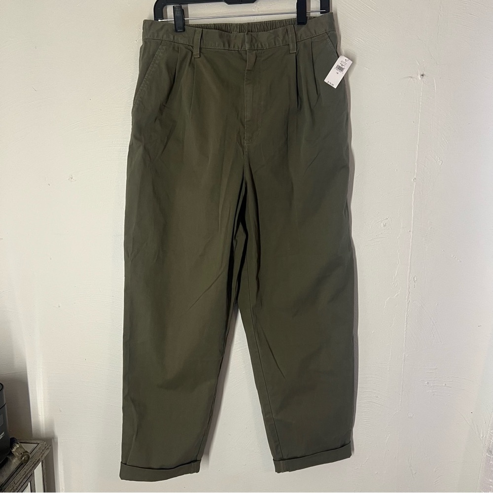GAP High Rise Pleated Green Elastic Waistband Pants Size 12 Women